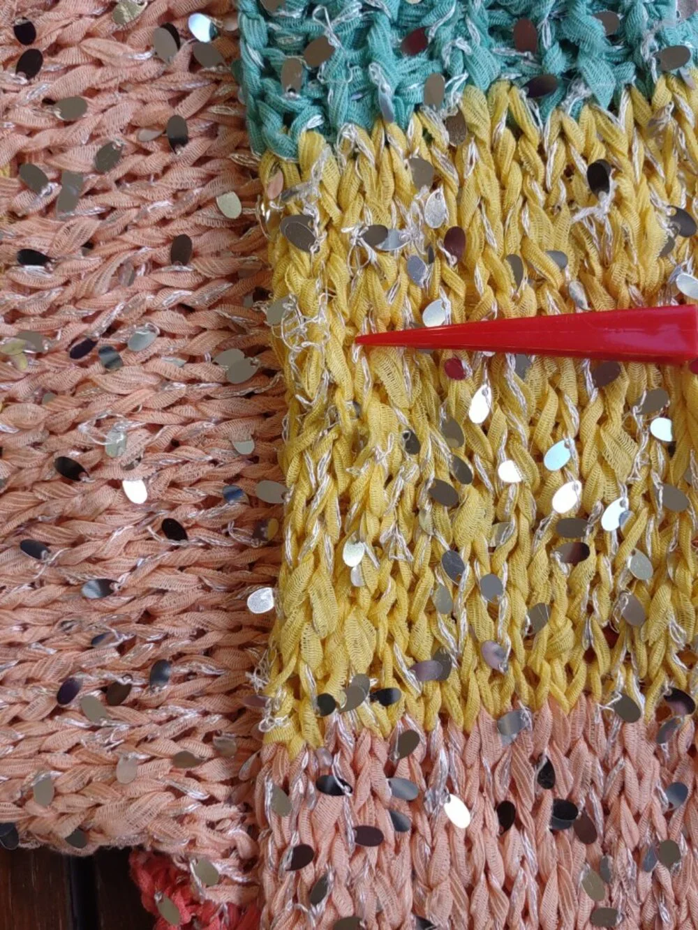 FARM Rio Brazil Sequin Cardigan Colorblock Stripe Boho *Flaws  Size G-Medium - Picture 12 of 16